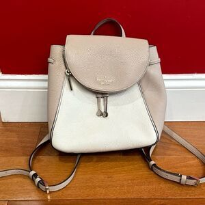 Kate Spade Leila Medium 2 Tones Pebbled Leather Backpack Drawstring Flap Closure